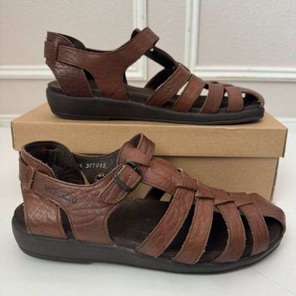 Mephisto Sam Fisherman Sandals Men’s US 7 EU 40 Brown Tan Grain 100% Leather - Picture 1 of 7